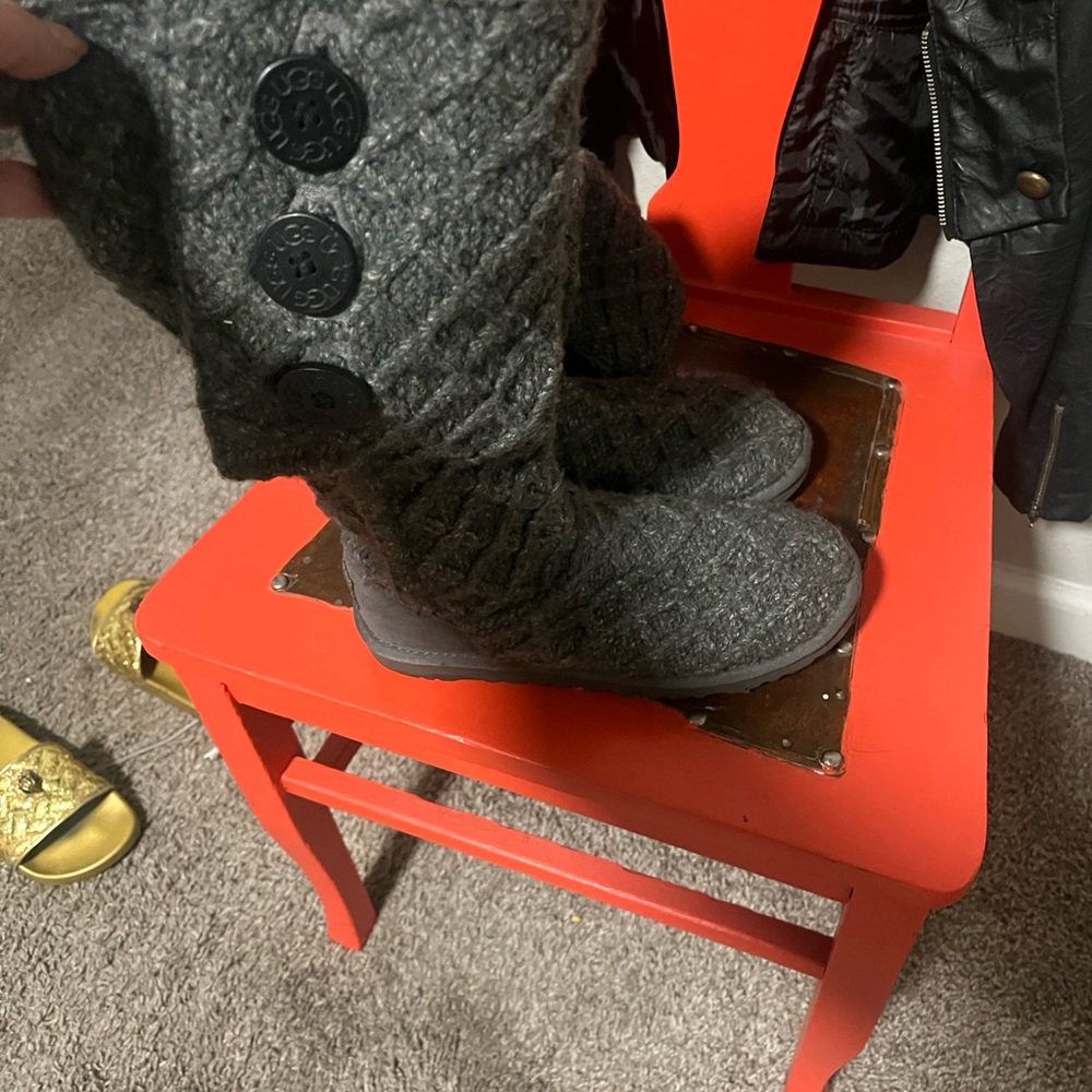 UGG Charcoal Knit Boots with Button Accents